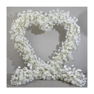 Floral Arrangement Artificial Flower Backdrop Stand White Rose Heart Shape Flower Arch For Wedding