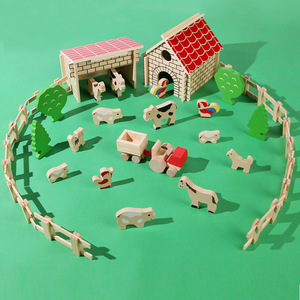 लकड़ी खेत पशु मॉडल खेत सेट बच्चों जुदा हार्स स्थिर खिलौने बच्चों के लिए - Product Image 2