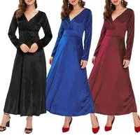 Robe de Cocktail pour femme, vêtement à manches longues, col en v, Slim, taille haute, mode automne hiver, tenue de danse, douce