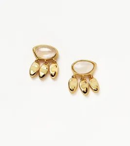 New Trendy 18k Gold Plated Molten Gemstone Charm Stud Earrings Jewelry For Women