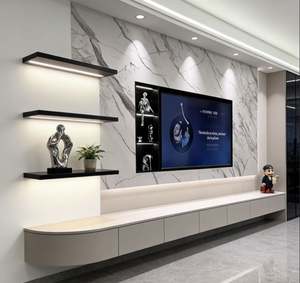 Meuble TV mural flottant avec tiroirs de rangement et étagères ouvertes pour téléviseur de 55 pouces, salon, chambre à coucher - Product Image 1