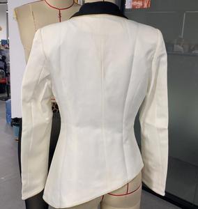 <span class=keywords><strong>Blazer</strong></span> Elegante da <span class=keywords><strong>Donna</strong></span> Asimmetrico Bianco con Risvolti Neri a Contrasto Maniche Lunghe Slim Fit Capospalla Femminile - Product Image 6