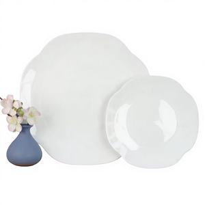 Plato de Presentación de Porcelana China con Relieve Vintage, Plato de Ensalada de Lujo con Flores Blancas, Apto para Lavavajillas, para Bodas, Fiestas y Restaurantes - Product Image 1