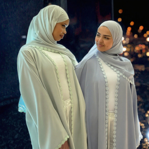 Abaya ouverte élégante Nida 2026 pour femmes musulmanes, en tissu, à manches longues, avec dentelle, pour l'automne, le printemps et l'été, style cardigan, avec hijab - Product Image 2