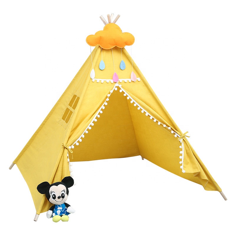Kids Teepee Tent with Mat Light String Carry Case Kids Foldable Play Tent for Indoor Outdoor, Raw White Canvas Teepee Kids