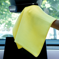 Serviette microfibre gaufrée sans peluches à séchage rapide, sans bords, pour nettoyage de vitres automobiles, super élimination des taches d'eau, 320 GSM