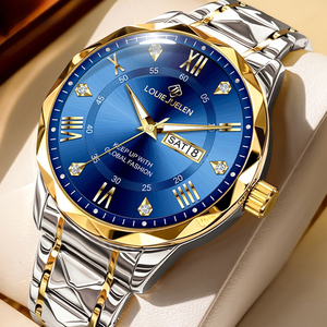 <span class=keywords><strong>Montre</strong></span> Louie Juelen pour homme, bracelet <span class=keywords><strong>en</strong></span> acier inoxydable doré, étanche, double calendrier, mécanique à quartz, aiguilles simples - Product Image 4