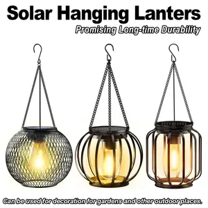 Güneş Enerjili Su Geçirmez IP65 <span class=keywords><strong>LED</strong></span> Asılı Fener Sıcak Beyaz Işık Demir Gövdeli Pil Dahil Dış Mekan Bahçe Dekor Işığı Hareket Sensörü - Product Image 4