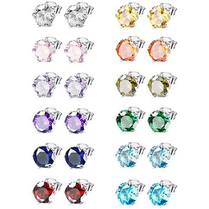 Orecchini a perno mini unisex colorati a sei punte, gioielli classici scintillanti per le orecchie - Product Image 1
