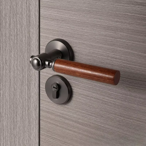 Walnut Wood Bedroom Door <b>Lock</b> And <b>Handle</b> Gray Door <b>Lock</b> Magnetic Silent Door - Product Image 1