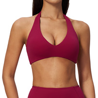 Soutien-gorge de sport sans fil pour femme, col halter en V, push-up, maintien léger, antichoc, pour yoga et entraînement