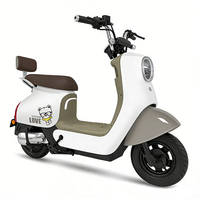 Skuter Listrik Desain Beruang Lucu 48V 500W, Skuter Listrik Kota Merah Putih dengan Sandaran untuk Wanita, Moped Listrik 2 Roda