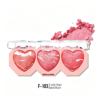 Palette de blush cuit en forme de cœur 3 couleurs, blush en poudre cuit en forme de cœur pour maquillage, marque privée OEM