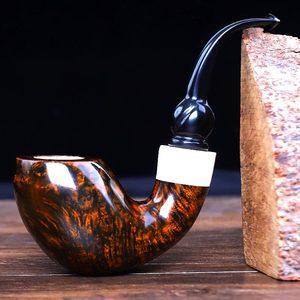 Handcrafted Bent Tobacco Pipe With Silver Ring Solid Wood Bowl For Men Smoking - Product Image 2