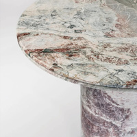 Table à manger en marbre rond naturel, motif unique, base de colonne minimaliste, table à manger de luxe pour la maison, l'hôtel
