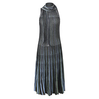 Robe longue décontractée à col halter sans manches en tricot à rayures colorées pour femme, collection Printemps 2026, avec foulard