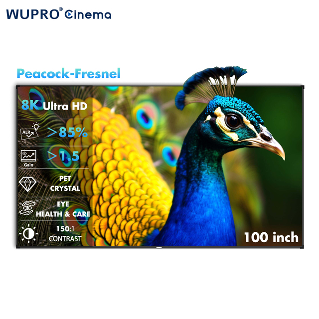 2026 Latest Wupro/OEM Peacocl Fresnel ALR Projector Screen 100 Inch 4K UST Soft PET Crystal Fixed Frame Projector Screen