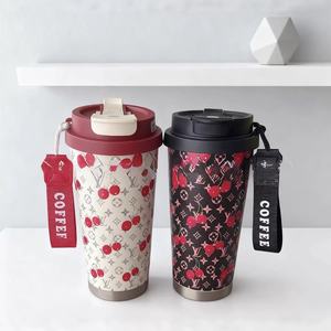 Botella de Agua Aislada Ecológica de Acero Inoxidable 316, Vaso de Gran Capacidad con Pajita, Taza de Café Portátil para Viajes en Auto para Mujeres, 12-24 - Product Image 2