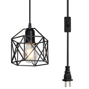 Petite suspension de cuisine en fer, luminaire suspendu avec abat-jour en cage métallique, design simple - Product Image 1