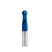 Fraise à bout sphérique à 2 dents en carbure de tungstène massif, revêtement nano bleu HRC65, pour usinage d'acier trempé