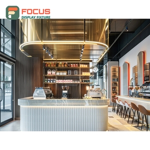 Modern Coffee Display Rack Retail Mug Display <b>Shelf</b> Walnut Finish Cafe Product Display Rack - Product Image 4