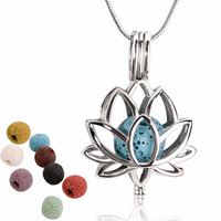 Collier diffuseur Maromalife, collier diffuseur d'aromathérapie en pierre de lave Lotus, pendentif en acier inoxydable 316L avec 8 perles de lave