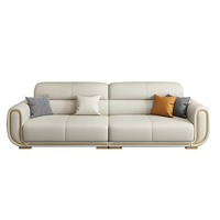Ensemble de canapés en cuir de luxe 3+2+1 places, couleur crème doré, capitonné, meubles de salon avec table basse pour appartement, villa, maison