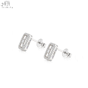 Pendientes de oro blanco macizo de 14 quilates de excelente calidad, estilo Art Deco, con diamantes halo, corte baguette y redondo, joyería fina para mujer, regalo de boda - Product Image 2