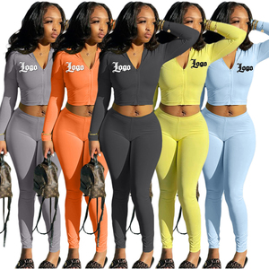 Set da Palestra Personalizzato con Logo, Completo Sportivo 2 Pezzi, <span class=keywords><strong>Tuta</strong></span> Aderente da Jogging, Completo Donna con Felpa con Zip e Pantaloni da <span class=keywords><strong>Tuta</strong></span> - Product Image 1