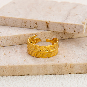 Feather Shape <b>Titanium</b> Steel <b>Ring</b> Adjustable Unisex Jewelry Gift - Product Image 1