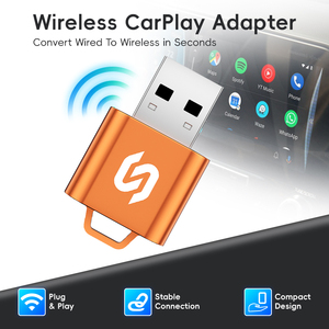 2 in 1 Wireless CarPlay Adapter Orange <b>USB</b> <b>Plug</b> Play Compact Design Stable Connection for Car Infotainment System - Product Image 1