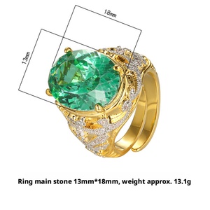 Vintage Elegant Jewelry Eco-friendly Copper Gold Plated Claws <b>Set</b> 13*18MM Green Precious Gemstone Adjustable <b>Ring</b> - Product Image 6