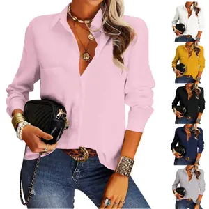 女性ボタンシャツ長袖カジュアルブラウスターンダウンカラーシャツファッショナブルなオフィスレディウェア
