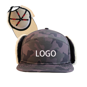 HS48 حافة مسطحة Snapback مقاومة للرياح الصوف مبطنة الأذن رفرف الفراء جندي بوليت شعار مخصص قبعة طيار الشتاء قبعات التزلج للرجال - Product Image 1