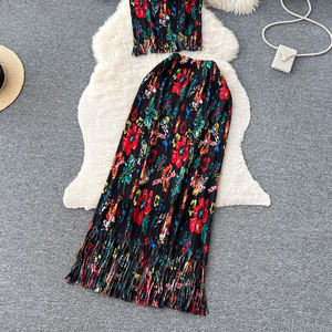 Iki parçalı bayanlar Set LW1395 kadin pileli Ombre Set kolsuz saçak bluz + Maxi etek bayanlar 2 parça Set - Product Image 6