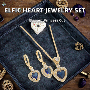 Ensemble de <span class=keywords><strong>bijoux</strong></span> Elfic Heart, collier et boucles d'oreilles pour femmes, <span class=keywords><strong>bijoux</strong></span> en gros, plaqué or 14 carats, alliage de zircon, pendentif en forme de cœur, style punk - Product Image 2