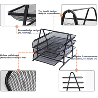 Mesh Collection Apilable File Holder Organizador de escritorio negro Bandeja de papel con organizador de archivos de escritorio de 3 niveles