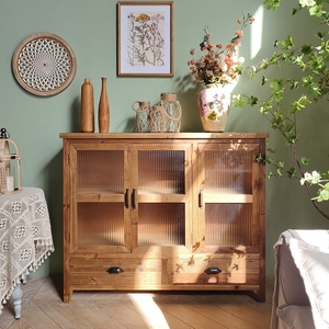 Mỹ nông thôn cổ điển Gỗ sideboard B & B rắn gỗ cửa kính ngăn kéo lưu trữ tủ B & B phòng khách trang trí tủ - Product Image 4