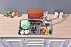 อ่างล้างจานสแตนเลส304เดียวทรงสี่เหลี่ยมผืนผ้าดีไซน์หนาไม่มีก๊อกน้ำ2รูสำหรับห้องครัว - Product Image 6