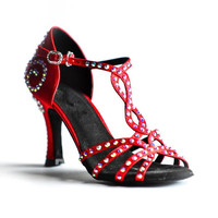 Chaussures de danse à talon haut 10CM, en Satin, bleu, noir, strass, escarpins de danse latine, de salon, nouvelle collection