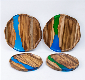 Bandeja Redonda de Resina Epoxi con Madera de Acacia para Servir, Venta al por Mayor |   Bandeja de Té de Madera con Logotipo Personalizado para el Hogar, Cocina y Restaurante - Product Image 2