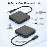 Station d'accueil USB-C 6-en-1 avec double HDMI 4K+60Hz, charge PD 100W, 3 ports USB 3.0, boîtier ABS