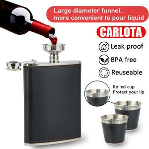 Ensemble de flacons à liqueur/whisky en acier inoxydable de 8 oz avec logo personnalisé, paillettes, enveloppes en cuir, 2 verres à shot et entonnoir – Vente en gros - Product Image 4