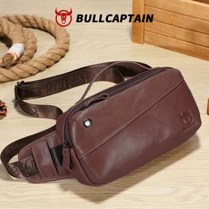 BULLCAPTAIN Bolso de Cintura y Bandolera de Cuero Genuino para Hombre, 7 Pulgadas, Vintage, Impermeable, con Cierre de Cremallera, Bolsillo para Teléfono en Forma de Barril, a la Moda - Product Image 4