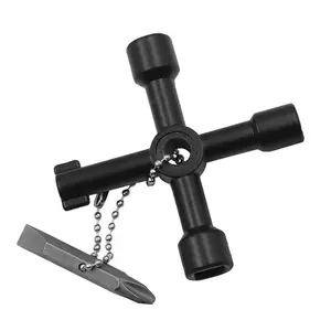 Multi-Functional Universal Opening Key Plumbers Electricians Tools 4 Way Cross Key With Bits