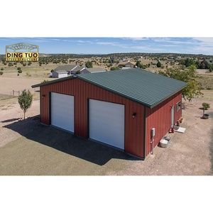 红色面板白色卷帘式平开门带窗自用预制隔热车库汽车结构车库 - Product Image 6