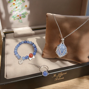 Nuevos productos, piedra curativa espiritual, juego de joyas de cristal de Aventurina azul para mujer para Decoración - Product Image 1