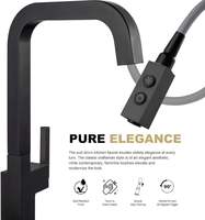 Robinet de cuisine contemporain à profil carré, noir mat, monocommande, avec douchette extractible à arc haute, en laiton massif