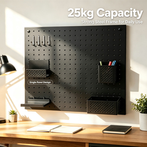Organizador de Pared Personalizable con Panel Perforado Cuadrado de Acero, para Oficina, Garaje, Cocina, Herramientas, Capacidad de 25 kg, Recubrimiento en Polvo Negro, Individual - Product Image 4