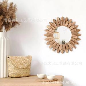Espejo de Pared de Madera con Marco de Madera Natural, Forma Redonda, 20-29 Pulgadas, Espejo de Baño para Maquillaje, Estilo Rústico Vintage - Product Image 2